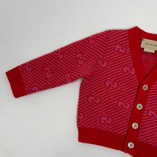 Gucci Kids Red & Pink 'GG' Wool Cardigan