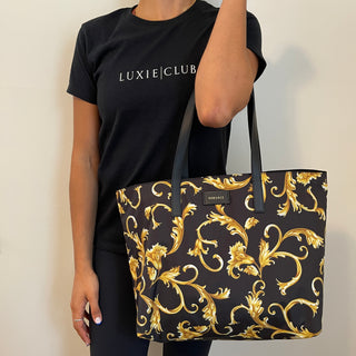 Versace Black Stampato Baroque Nylon Tote Shoulder Bag