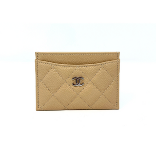 Chanel Chanel Beige Caviar Silver CC Logo Quilted Cardholder