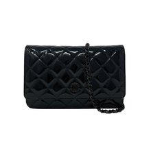 Load image into Gallery viewer, Chanel Black Quilted Patent Leather Classic Wallet On A Chain
