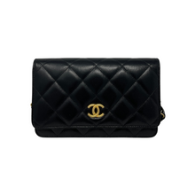 Load image into Gallery viewer, Chanel Black Quilted Lambskin Wallet On Chain Brushed Gold and Silver Hardware
