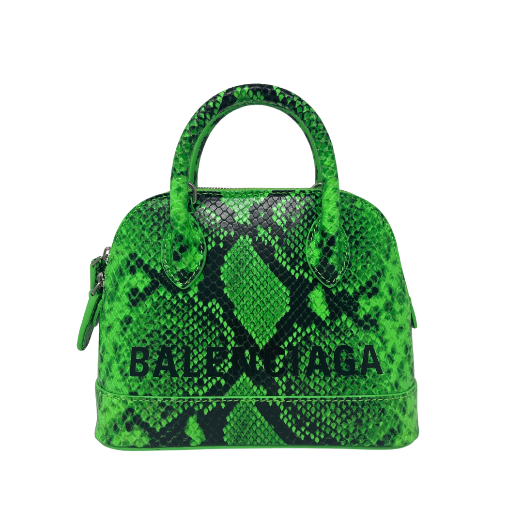 Balenciaga Small Ville AJ Snake Embossed Leather Satchel In Fluo Green Luxie Club