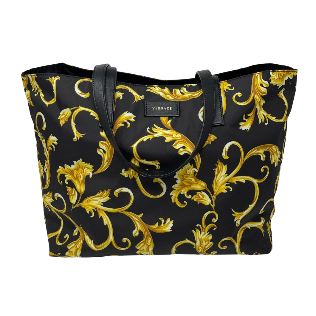 Versace Black Stampato Baroque Nylon Tote Shoulder Bag
