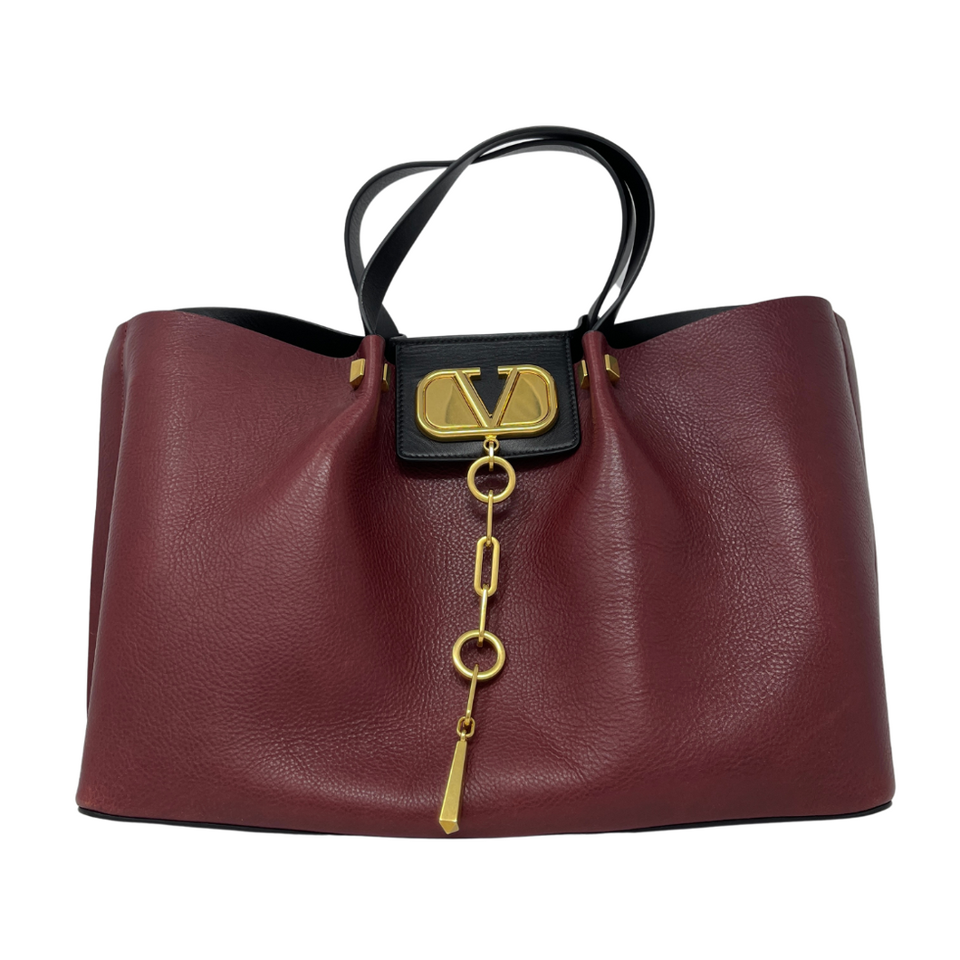 Valentino Pebbled Leather V-Logo Escape Small Convertible Tote Bag