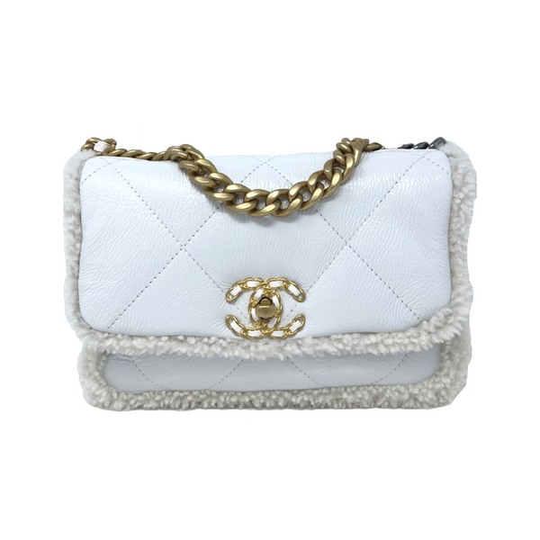 Chanel White 19 Lambskin & Shearling Shoulder Bag – Luxie Club